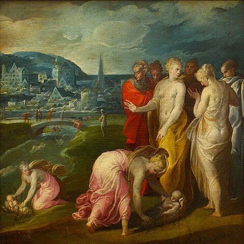 『ナイル川から救われるモーセ』　1550年頃　ニッコロ・デッラバーテ　ルーヴル美術館蔵