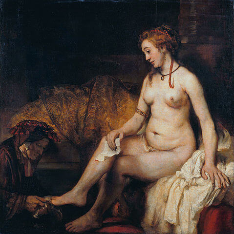 『ダヴィデ王の手紙を手にしたバテシバの水浴』　1654年　レンブラント・ファン・レイン　ルーヴル美術館蔵