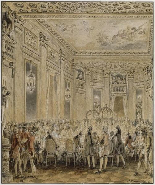 1771年9月、ルーヴシエンヌの晩餐会　ジャン・ミシェル・モロー（モロー・ル・ジューン）　ルーヴル美術館蔵