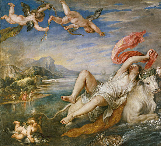 『エウロペの略奪』（ Elrapto de Europa ）　1628年－1629年頃　ピーテル・パウル・ルーベンス　プラド美術館蔵