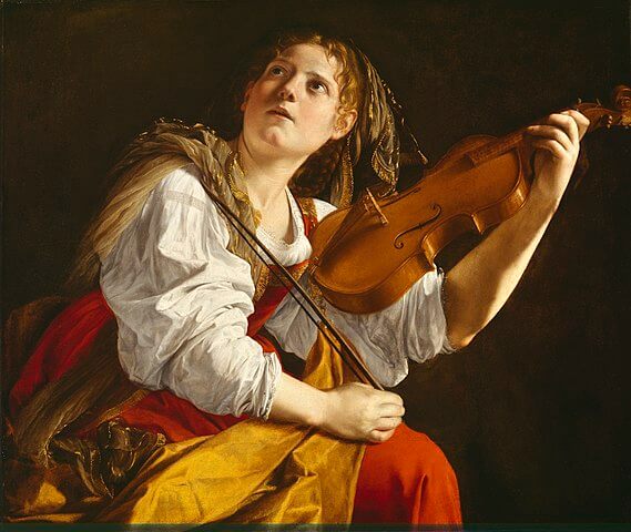 『ヴァイオリンを持つ若い女性（聖チェチリア）』　1611年－1612年頃　オラーツィオ・ジェンティレスキ　83.5×98㎝　デトロイト美術館蔵