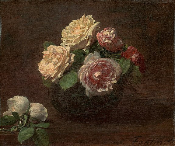 『ボウルに入った薔薇』（ Roses in a Bowl ）　1881年　アンリ・ファンタン＝ラトゥール　シカゴ美術館蔵