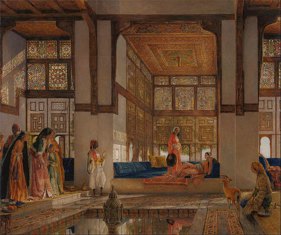" A Lady Receiving Visitors (the Reception) "　63.5 x 76.2 cm　1873年　ジョン・フレデリック・ルイス Yale Center for British Art蔵