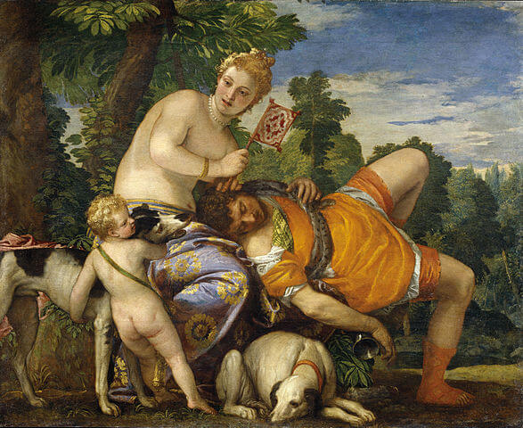 『ヴィーナスとアドニス』（ Venus y Adonis ）　1580年頃　パオロ・ヴェロネーゼ　プラド美術館蔵