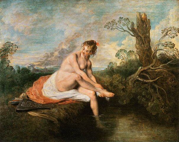 『ディアナの水浴』　80cm×101cm　1715年頃　アントワーヌ・ヴァトー　ルーヴル美術館蔵