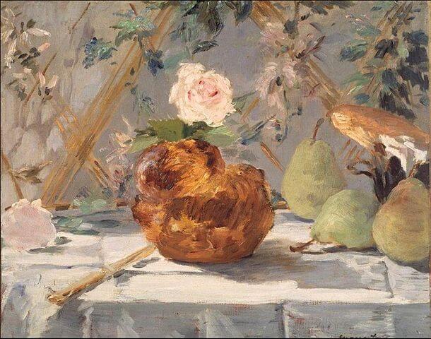 『洋梨のあるブリオッシュ』（ Brioche with Pears （ Nature morte, brioche, fleurs, poires ））　1876年　エドゥアール・マネ　ダラス美術館蔵
