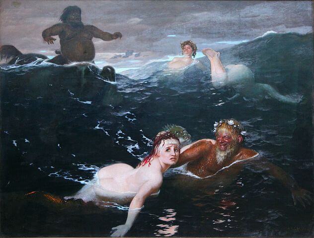 『波間の戯れ』（ Playing in the Waves ）　1883年　アルノルト・ベックリン　ノイエ・ピナコテーク蔵