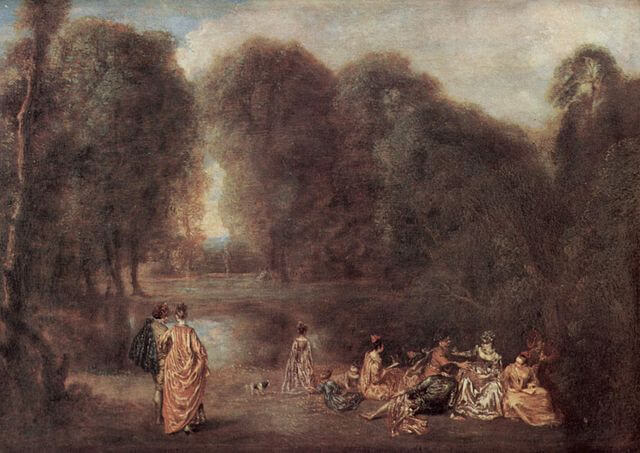『庭園の集い』　1716－1717年頃　アントワーヌ・ヴァトー　ルーヴル美術館蔵