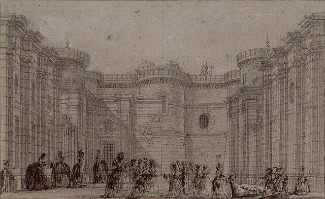 フラゴナール画　城壁内の中庭　1785年