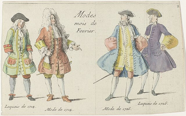 Modes Mois de Fevrier （1726年2月のメルキュール・ド・フランスの版画。1714年と1726年の男性ファッション）