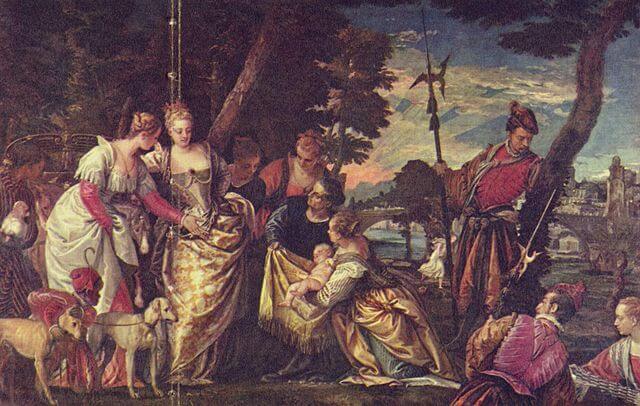 『川から救われるモーセ』（ The finding of Moses ） 　1500年代後半　パオロ・ヴェロネーゼ　ドレスデン、アルテ・マイスター絵画館蔵