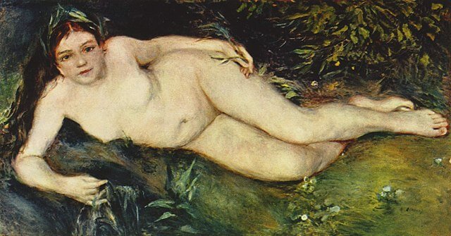 A Nymph by a Stream　66.5 × 124 cm　1869年－1870年　ピエール＝オーギュスト・ルノワール　ナショナル・ギャラリー蔵