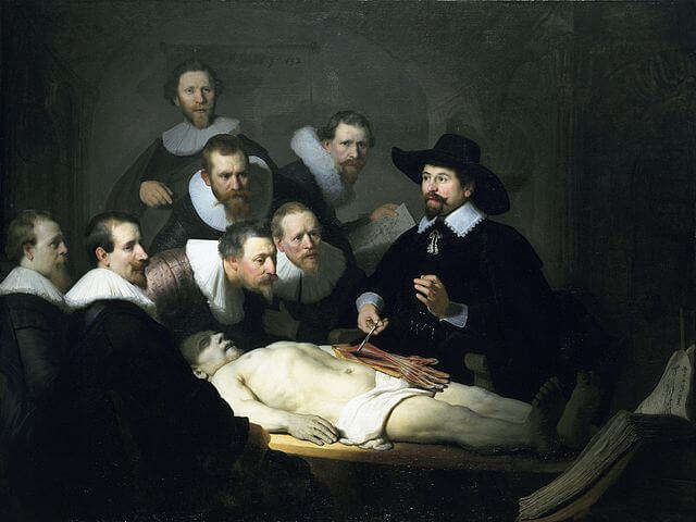 『テュルプ博士の解剖学講義』　1632年　レンブラント・ファン・レイン　マウリッツハイス美術館蔵