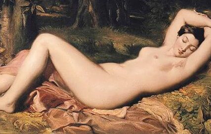 『泉のほとりで眠るニンフ』（ Nymphe endromie près d'une source ）　1850年　テオドール・シャセリオー　カルヴェ美術館蔵