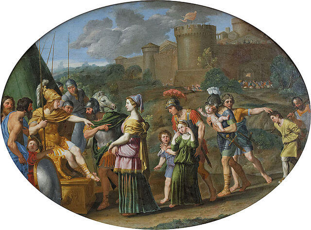 『アレクサンダー大王を前にしたティモクレア』　114 × 153 cm　1610年代　ドメニキーノ　ルーヴル美術館蔵