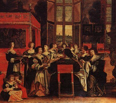 『夫の留守中の貴婦人たちの会話』（ Les femmes à la table en l'absence de leurs maris ）　アブラアム・ボスにちなむ（1636年頃の原画）