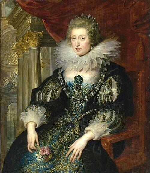 Portrait of Anne of Austria. Copy after a lost original painted c. 1620-1625. / Portrait d’Anne d’Autriche (1601-1666), reine de France, épouse de Louis XIII et mère de Louis XIV, 1620 / 1625 (1e quart du XVIIe siècle), Rubens, Petrus Paulus, D'après, INV 1794 ; MR 984, huile sur bois, Hauteur : 1,05 m ; Hauteur avec accessoire : 1,44 m ; Largeur : 0,93 m ; Largeur avec accessoire : 1,26 m, Musée du Louvre, Département des Peintures, 『アンヌ・ドートリッシュの肖像』　1620 - 1625年頃　After Peter Paul Rubens　ルーヴル美術館蔵