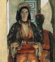 "An Armenian lady, Cairo – The love missive"　46 × 35 cm　1855年　ジョン・フレデリック・ルイス