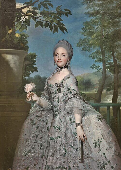María Luisa de Parma, Princesa de Asturias, Antonio Raphael Mengs, 1766. Óleo sobre lienzo, 152,1 x 110,5 cm, Número de catálogo P002189, Museo Nacional del Prado, 『王太子妃マリア・ルイサ・デ・パルマ』 1766年 アントン・ラファエル・メングス プラド美術館蔵