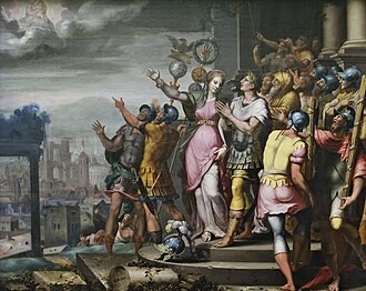 Auguste et la Sibylle de Tibur, 1500 / 1600, Penni, Luca (Florence, vers 1500 - Paris, 1556), Hauteur : 0,846 m ; Largeur : 1,034 m, huile sur bois, Musée du Louvre, Département des Peintures, RF 2012 4, 『アウグストゥスとティーブルのシビュラ』　1500 - 1600年　ルカ・ペンニ　ルーヴル美術館蔵