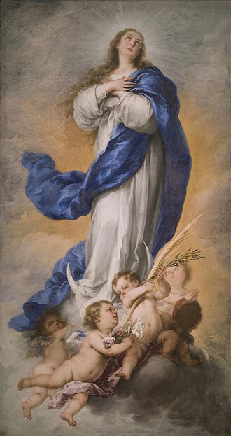 La Inmaculada "de Aranjuez", Bartolomé Esteban Murillo, 1675 - 1680. Óleo sobre lienzo, 222 x 118 cm, Número de catálogo P000974, Museo Nacional del Prado, 《無原罪の御宿り》 1675 - 1680年頃 バルトロメ・エステバン・ムリーリョ プラド美術館蔵