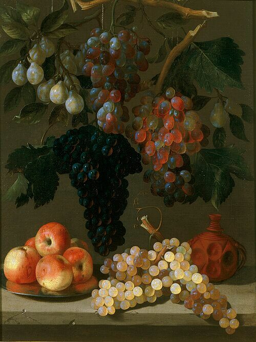 Bodegón de uvas, manzanas y ciruelas, Juan de Espinosa, Hacia 1630. Óleo sobre lienzo, 76 x 59 cm, Número de catálogo P000702, Museo Nacional del Prado, 《葡萄、林檎、すももの静物画》 1630年頃 フアン・デ・エスピノーサ プラド美術館蔵