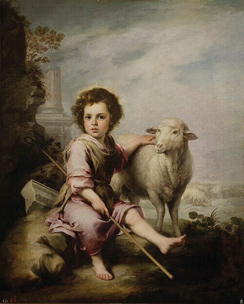 El Buen Pastor, Bartolomé Esteban Murillo, Hacia 1660. Óleo sobre lienzo, 123 x 101,7 cm, Número de catálogo P000962, Museo Nacional del Prado, 《善き羊飼い》 1660年頃 バルトロメ・エステバン・ムリーリョ プラド美術館蔵