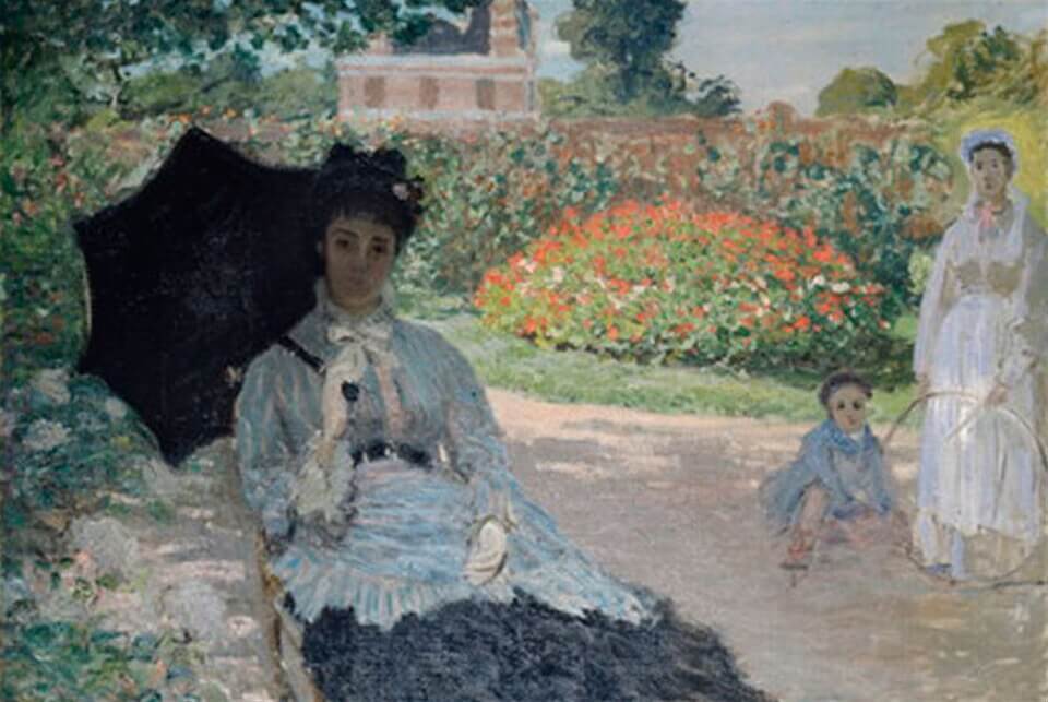 Camille in the Garden with Jean and a Maid, Claude Monet, 1873, Oil on canvas, 60.5 x 81 cm, Private Collection, 《庭にいるカミーユ・モネ, ジャン, メイド》　1873年　クロード・モネ　個人蔵