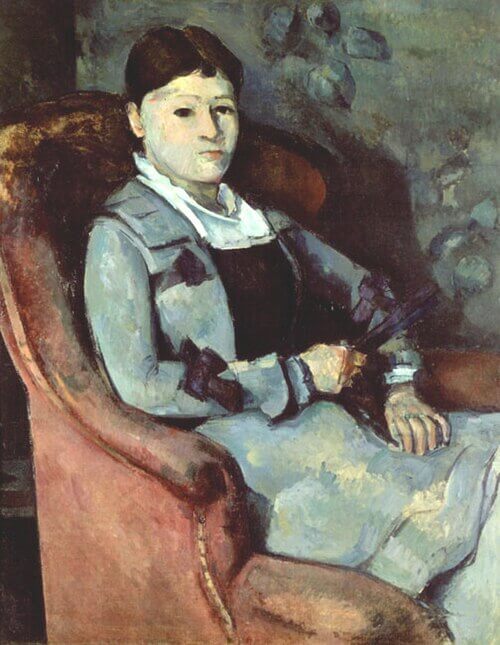 Madame Cézanne with a Fan, Paul Cézanne, 1878/88, Madame Cézanne à l'éventail, Oil on canvas, 92 x 73 cm, Given by the heirs of Emil Bührle to the Foundation E.G. Bührle Collection Zurich • 1960 Inv. 16., 《扇を持つセザンヌ夫人》　1878 - 1888年　ポール・セザンヌ　ビュールレ・コレクション蔵