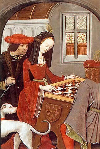 ロビネ・テスタードによる『道徳化された愛のチェスの本』（チェスをしているシャルル・ダングレームとルイーズ・ド・サヴォワ）　1496年－1498年