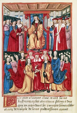 ルイ12世年代記（フランソワ・ダングレームとクロード・ド・フランスの婚約。ルイ12世、アンヌ・ド・ブルターニュ、ルイーズ・ド・サヴォワもいる）　1507年頃　フランス国立図書館蔵