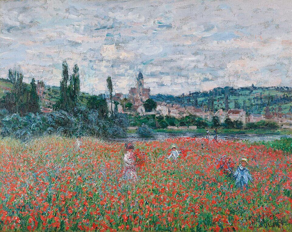 Poppy field near Vétheuil, Claude Monet, ca. 1879, Champ de coquelicots près de Vétheuil, Oil on canvas, 73 x 92 cm, Given by the heirs of Emil Bührle to the Foundation E.G. Bührle Collection Zurich • 1960 Inv. 71., 《ヴェトゥイユ近郊のケシ畑》　1879年頃　クロード・モネ　ビュールレ・コレクション蔵