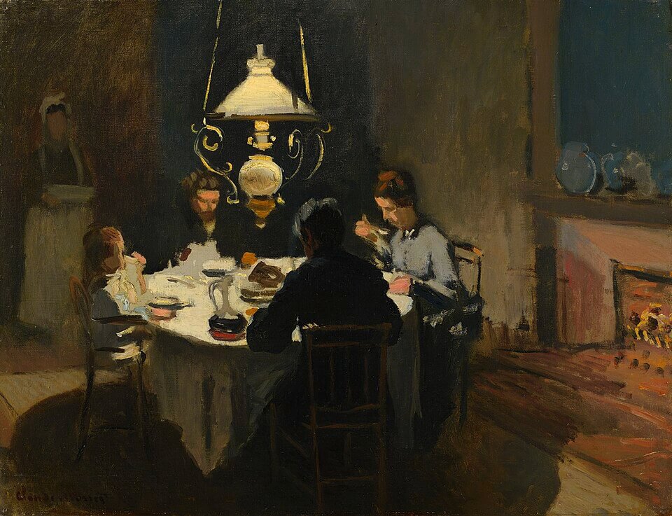 The Dinner, Claude Monet, 1868/69, Le Dîner, Oil on canvas, 50 x 65 cm, Given by the heirs of Emil Bührle to the Foundation E.G. Bührle Collection Zurich • 1960 Inv. 75., 《夕食》　1868 - 1869年　クロード・モネ　ビュールレ・コレクション蔵