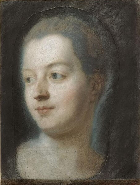 『ポンパドゥール侯爵夫人の肖像』（ Portrait de la marquise de Pompadour ）　1752年　モーリス＝カンタン・ド・ラトゥール　アントワーヌ・レクイエ美術館蔵