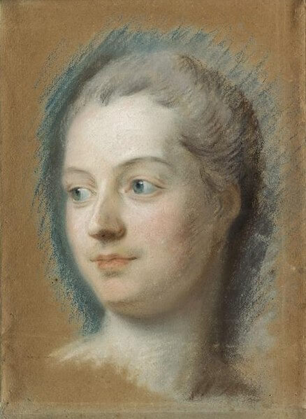 『ポンパドゥール侯爵夫人の肖像』（ Portrait de la marquise de Pompadour ）　1752年　モーリス＝カンタン・ド・ラトゥール　アントワーヌ・レクイエ美術館蔵