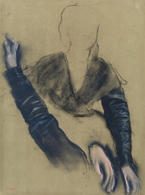 Study for «Madame Camus at the Piano», Edgar Degas, 1869, Etude de bras et de mains ("Madame Camus au Piano"), Pastel on paper, 43.5 x 32.5 cm, Given by the heirs of Emil Bührle to the Foundation E.G. Bührle Collectio Zurich • 1960 Inv. 31., 《《ピアノの前のカミュ夫人》のための習作（左手）》　1869年　エドガー・ドガ　ビュールレ・コレクション蔵