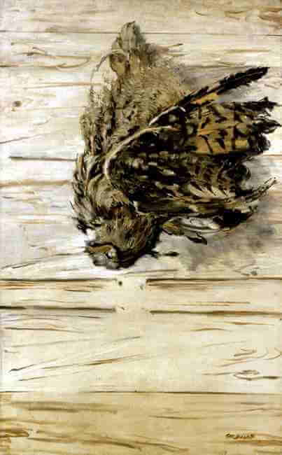 The Eagle Owl, Edouard Manet, 1881, Le Grand Duc, Oil on canvas, 97 x 64 cm, Given by the heirs of Emil Bührle to the Foundation E.G. Bührle Collection Zurich • 1960 Inv. 61., Private Collection, 《大みみずく》　1881年　エドゥアール・マネ　ビュールレ・コレクション蔵