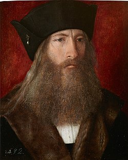 『ロートレック子爵、通称「真珠の耳飾りの男」』( El vizconde de Lautrec, más conocido como El hombre de la perla ) 1515年 - 1517年頃 ミケル・シトウ マドリード王宮