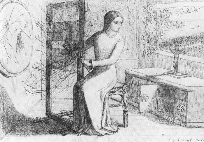 『シャロットの乙女』（ The Lady of Shalott ）　1853年頃　エリザベス・シダル　The Maas Gallery蔵