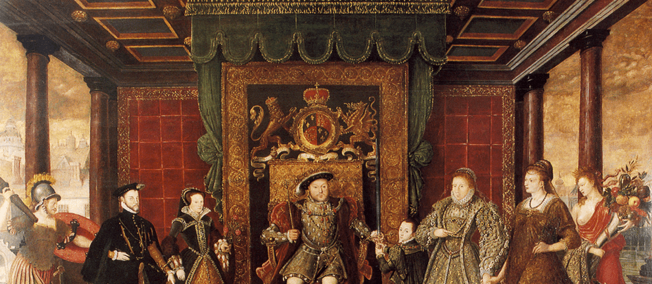 The family of Henry VIII: an allegory of the Tudor succession, Item Number NMW A 564, Creation/Production HEERE, Lucas de, 1534-1584, Role: Artist, Period: 1572 ca, Acquisition Transfer, 1991, Height (cm): 131.2, Width (cm): 184, Height (in): 51, Width (in): 72, Oil on panel, painting, Oil, Amgueddfa Cymru – Museum Wales, on show at Sudeley Castle, Gloucestershire., 『ヘンリー8世の家族』(寓意画) 1572年頃 ルーカス・デ・ヘーレに帰属 ウェールズ国立博物館蔵