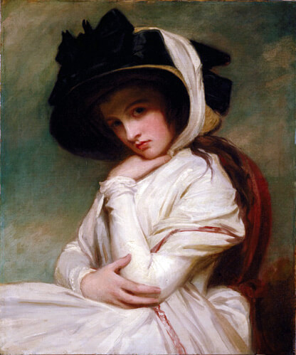 麦わら帽子のエマ・ハート（後のエマ・ハミルトン）（ Emma Hart, later Lady Hamilton, in a Straw Hat ） 　1782年－1784年頃　ジョージ・ロムニー　ハンティントン・ライブラリー美術館蔵