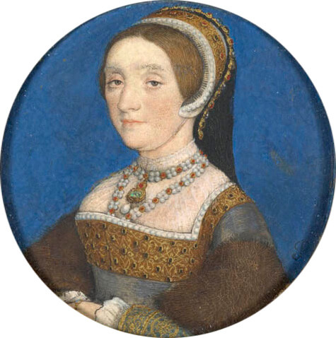 キャサリン・ハワードの細密肖像画（ Portrait Miniature of Katherine Howard　Mary Tudor, Queen of France, sister of Henry 8th ）　1540年頃　ハンス・ホルバイン（子）　Horace Walpole's Strawberry Hill