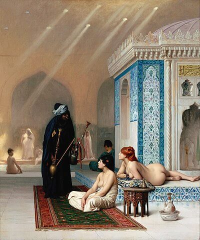 『ハーレムの浴場』（ Une piscine dans le harem ）　1876年頃　ジャン＝レオン・ジェローム　エルミタージュ美術館蔵
