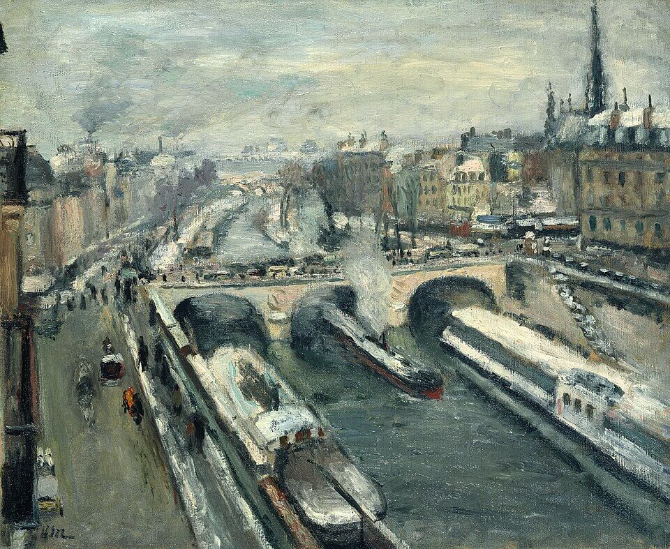 The Pont Saint-Michel, Paris, Snow Effect, Henri Matisse, 1897, Pont Saint-Michel, effet de neige, Oil on canvas, 60 x 73 cm, Emil Bührle Zurich • 21 May 1954 until [d.] 28 November 1956 Acquired from the above for CHF 75.000, Invoice as above n. (3), and AStEGB, Letter from Industrie- und Handelsbank, Zurich, to Emil Bührle, 21 May 1954, confirming transfer of the above amount., 《サン＝ミッシェル橋, パリ》　1897年　アンリ・マティス　ビュールレ・コレクション