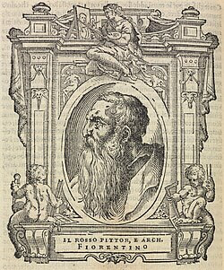 Plate of "Il Rosso", from Le vite de’ piv eccellenti pittori, scvltori, e architettori (Fiorenza: Appresso i Giunti, 1568), by Giorgio Vasari (1511-1574). Typ 525 68.864, Houghton Library, Harvard University, 1568, ロッソ・フィオレンティーノ (Rosso Fiorentino, 1494 - 1540)　Houghton Library, Harvard University