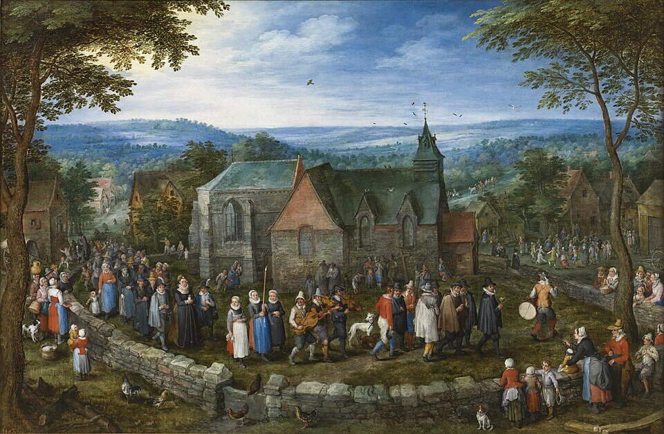 Boda campestre, Jan Brueghel el Viejo, Hacia 1612. Óleo sobre lienzo, 84 x 126 cm, Número de catálogo P001441, Museo Nacional del Prado, 《田舎の婚礼》 1612年頃 ヤン・ブリューゲル(1世) プラド美術館蔵