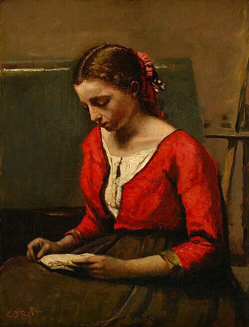 A Girl Reading, Camille Corot, 1845/50, Oil on canvas, 42.5 x 32.5 cm, Given by the heirs of Emil Bührle to the Foundation E.G. Bührle Collection Zurich • 1960 Inv. 22, 《読書する少女》　1845 - 1850年　ジャン＝バティスト・カミーユ・コロー　ビュールレ・コレクション蔵