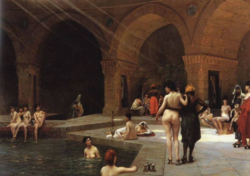 『ブルサの大浴場』（ La grande piscine de Brousse ）　1885年頃　ジャン＝レオン・ジェローム　ハネンコ記念美術館蔵