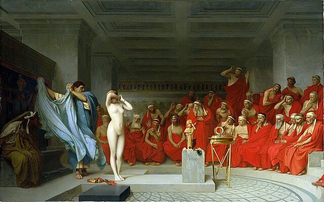 『アレオパゴス会議のフリュネ』（ Phryne vor dem Areopag ）　1861年　ジャン＝レオン・ジェローム　ハンブルク美術館蔵