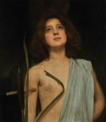 『聖女ジョウン』（ A Young Saint ）　56cm×48cm　ジョン・ウィリアム・ウォーターハウス　個人蔵